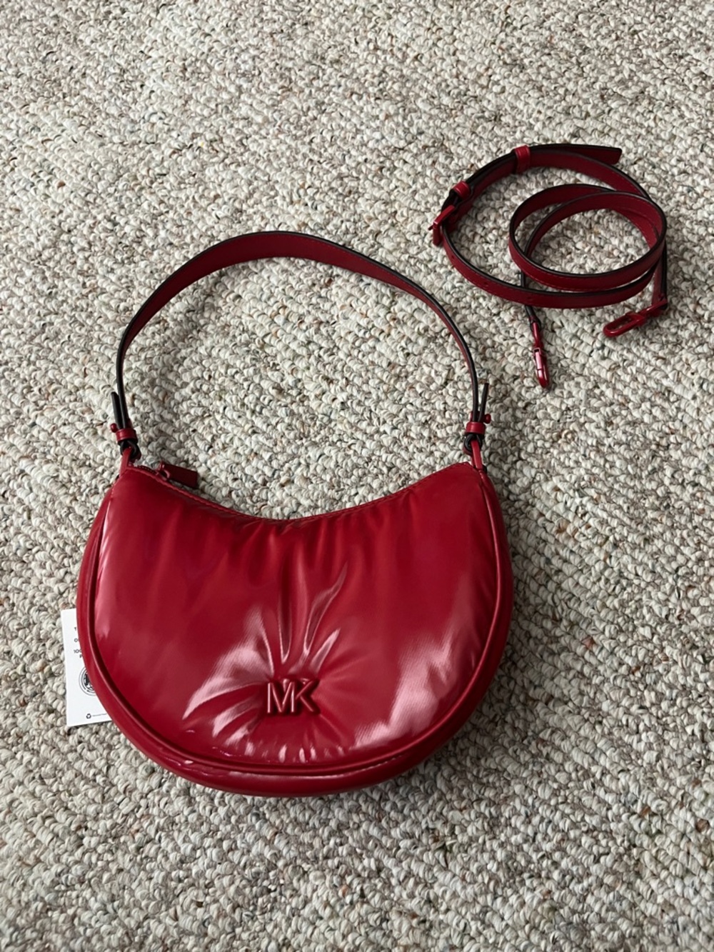 Michael Kors Cherry Red Crescent Shoulder Bag with Detachable Strap
